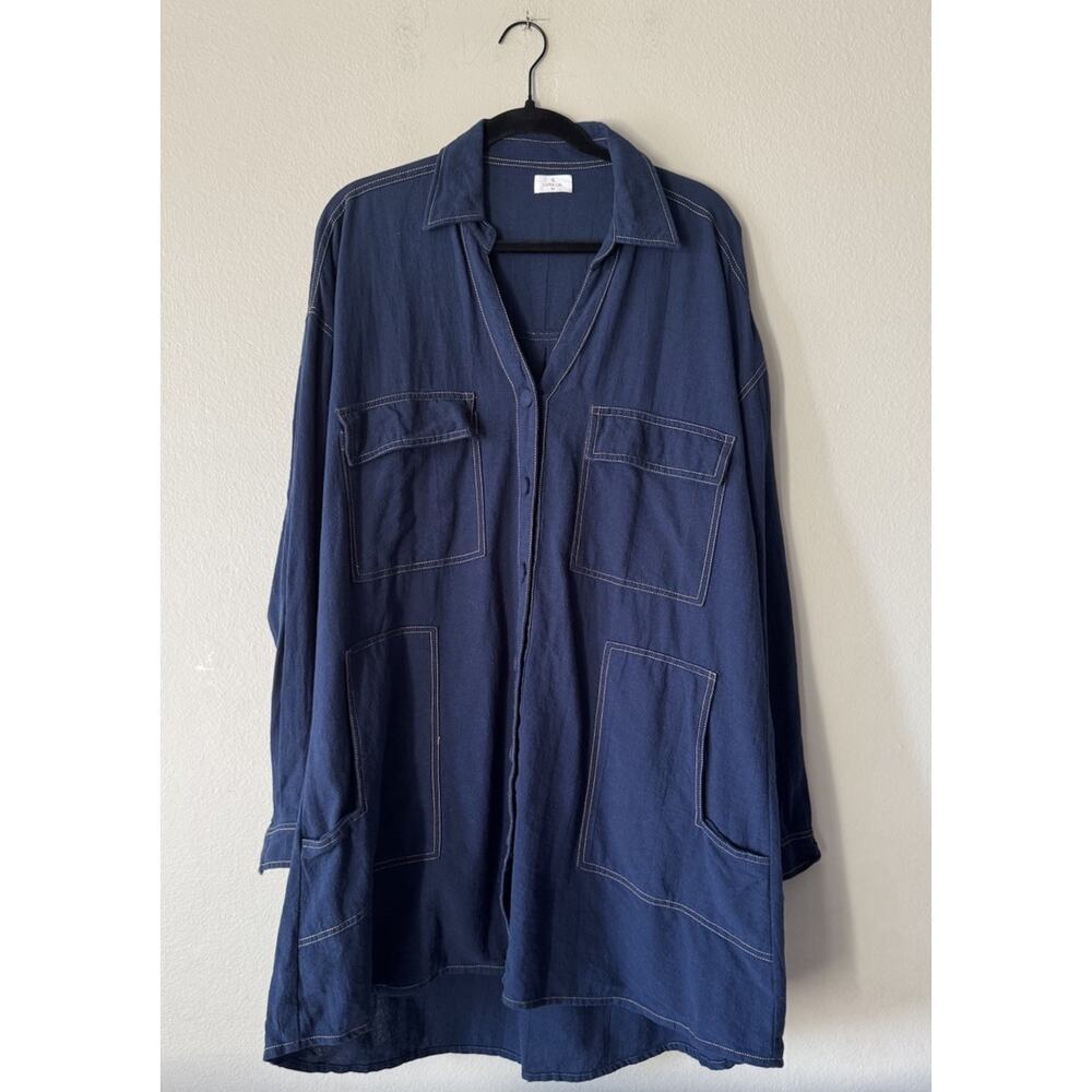 Luna Lane Oversized Shirt Birdie‎ Dress Women’s Size M/L Blue Long Sleeve Cotton